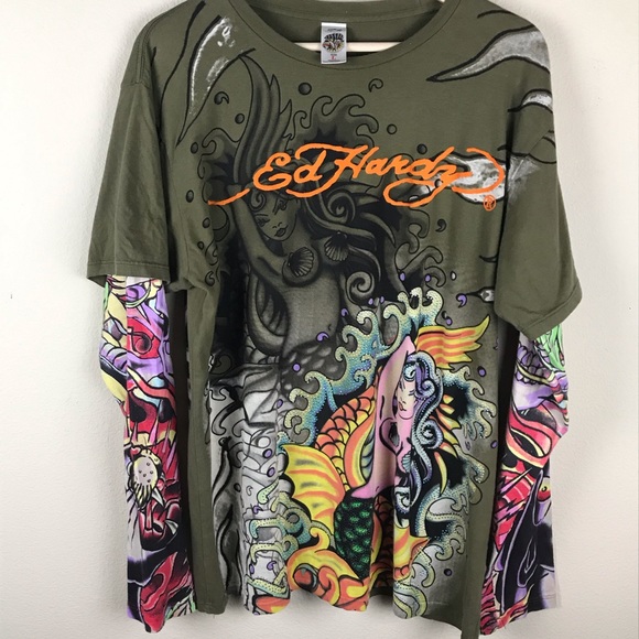 Ed Hardy Long Sleeve Tee Mermaid Tshirt 